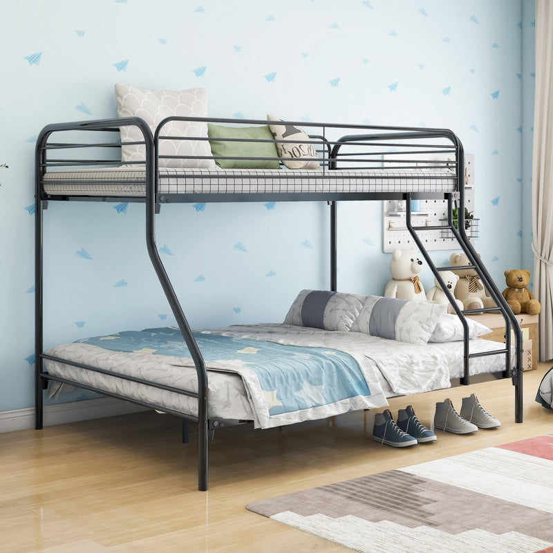 Heavy Duty Twin-Over-Full Metal Bunk Bed, Easy Assembly with Enhanced Upper-Level Guardrail, Black - Supfirm