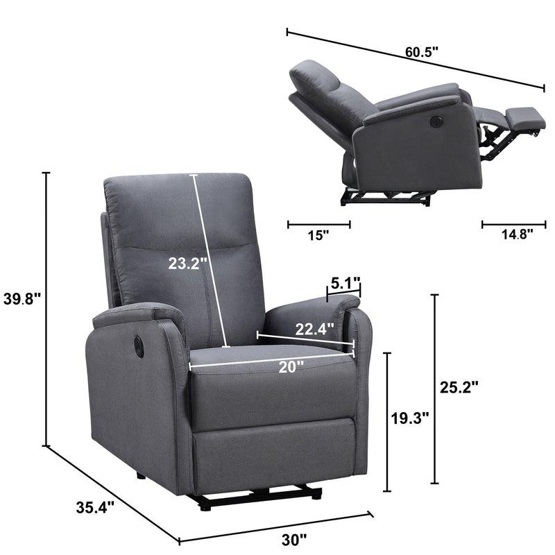Hot selling For 10 Years , Power Recliner Chair With USB Charge port , Recliner Single Chair For Living Room , Bed Room - Supfirm