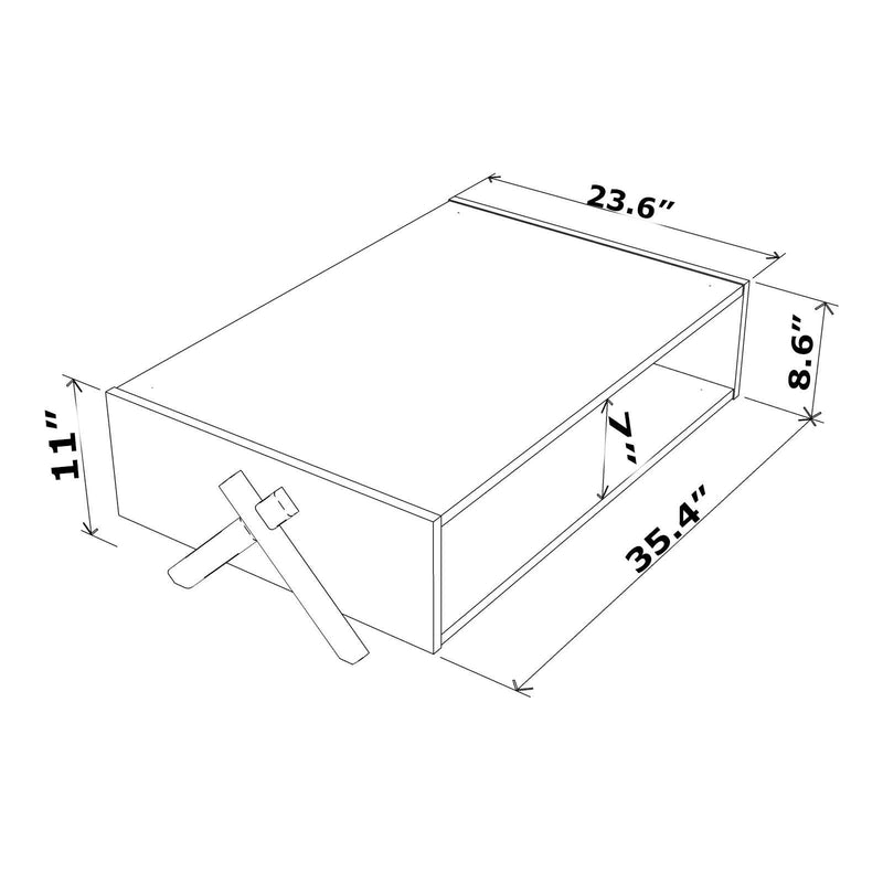 HT Design Kipp Cross Legs Wooden Frame Rectengular Coffee Table for Living Rooms with Interior Shelving, Walnut/White - Supfirm