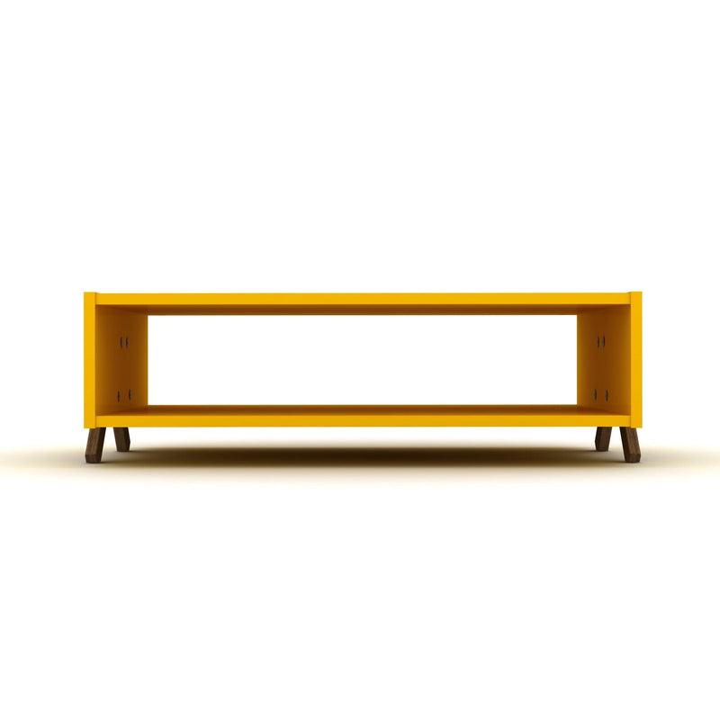 HT Design Kipp Cross Legs Wooden Frame Rectengular Coffee Table for Living Rooms with Interior Shelving, Walnut/Yellow - Supfirm