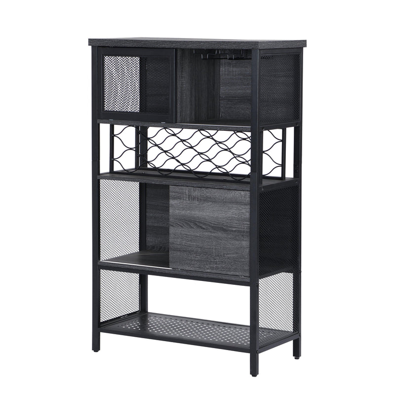 Supfirm Industrial Bar Cabinet with Wine Rack for Liquor and Glasses, Wood and Metal Cabinet for Home Kitchen Storage Cabinet - Supfirm