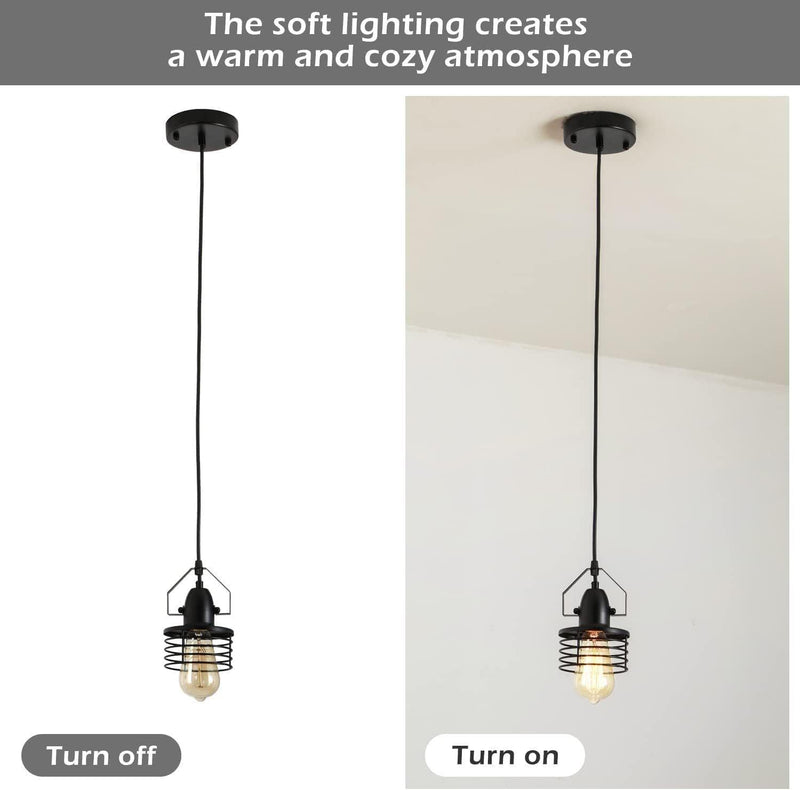 Industrial Black Pendant Light Metal Cage Pendant Lights Dining Room Hanging Lighting for Kitchen Island Living Room Bedroom Entryway Barn Farmhouse,Spring Shade E26 Bulb（1 Light） - Supfirm