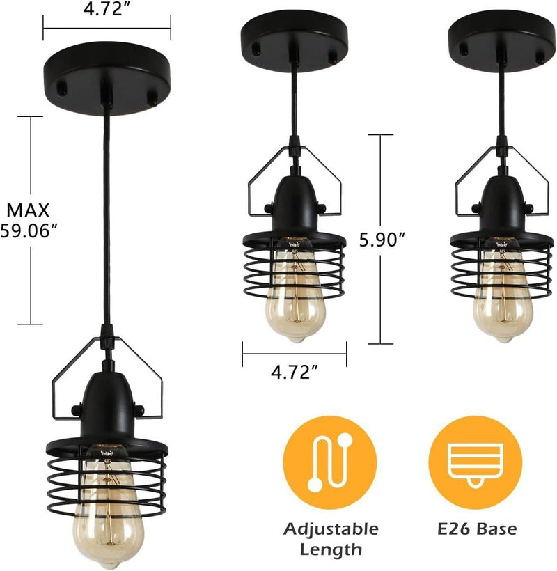 Industrial Black Pendant Light Metal Cage Pendant Lights Dining Room Hanging Lighting for Kitchen Island Living Room Bedroom Entryway Barn Farmhouse,Spring Shade E26 Bulb（1 Light） - Supfirm