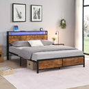 Industrial Full Bed Frame with LED Lights and 2 USB Ports, Bed Frame Full Size with Storage, Noise Free, No Box Spring Needed, Rustic Brown - Supfirm