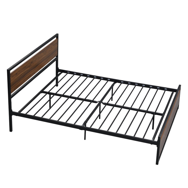 Industrial Platform Full Bed Frame/Mattress Foundation with Rustic Headboard and Footboard, Strong Steel Slat Support, No Box Spring Needed, Noise Free, Easy Assembly - Supfirm