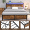 Industrial Queen Bed Frame with LED Lights and 2 USB Ports, Bed Frame Queen Size with Storage, Noise Free, No Box Spring Needed, Rustic Brown - Supfirm