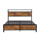 Industrial Queen Bed Frame with LED Lights and 2 USB Ports, Bed Frame Queen Size with Storage, Noise Free, No Box Spring Needed, Rustic Brown - Supfirm