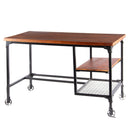 Industrial Style Wood and Metal Desk with Two Bottom Shelves, Brown and Black - Supfirm