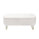 Ivory White Storage Ottoman Bench for End of Bed Gold Legs, Modern Ivory White Faux Fur Entryway Bench Upholstered Padded with Storage for Living Room Bedroom - Supfirm