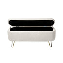 Ivory White Storage Ottoman Bench for End of Bed Gold Legs, Modern Ivory White Faux Fur Entryway Bench Upholstered Padded with Storage for Living Room Bedroom - Supfirm