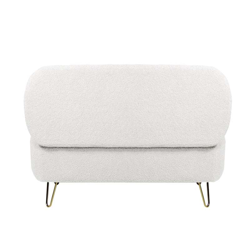 Ivory White Storage Ottoman Bench for End of Bed Gold Legs, Modern Ivory White Faux Fur Entryway Bench Upholstered Padded with Storage for Living Room Bedroom - Supfirm