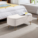 Ivory White Storage Ottoman Bench for End of Bed Gold Legs, Modern Ivory White Faux Fur Entryway Bench Upholstered Padded with Storage for Living Room Bedroom - Supfirm