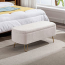 Ivory White Storage Ottoman Bench for End of Bed Gold Legs, Modern Ivory White Faux Fur Entryway Bench Upholstered Padded with Storage for Living Room Bedroom - Supfirm