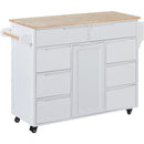 K&K Store Kitchen Cart with Rubber Wood Countertop , Kitchen Island has 8 Handle-Free Drawers Including a Flatware Organizer and 5 Wheels for Kitchen Dinning Room, White - Supfirm