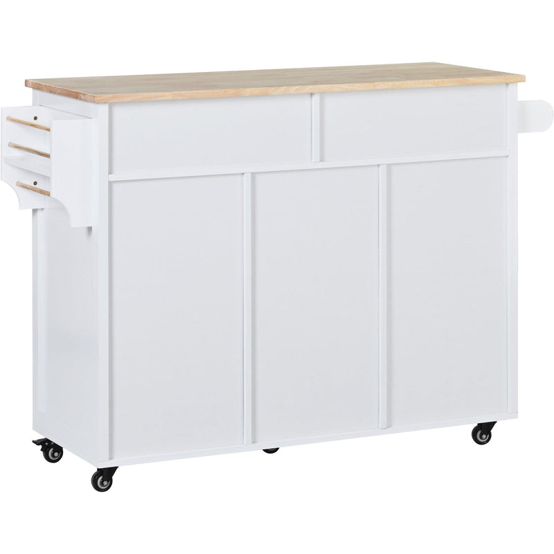 K&K Store Kitchen Cart with Rubber Wood Countertop , Kitchen Island has 8 Handle-Free Drawers Including a Flatware Organizer and 5 Wheels for Kitchen Dinning Room, White - Supfirm