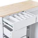 K&K Store Kitchen Cart with Rubber Wood Countertop , Kitchen Island has 8 Handle-Free Drawers Including a Flatware Organizer and 5 Wheels for Kitchen Dinning Room, White - Supfirm