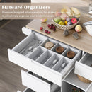 K&K Store Kitchen Cart with Rubber Wood Countertop , Kitchen Island has 8 Handle-Free Drawers Including a Flatware Organizer and 5 Wheels for Kitchen Dinning Room, White - Supfirm