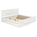 King Size Wooden Platform Bed with Four Storage Drawers and Support Legs, White - Supfirm