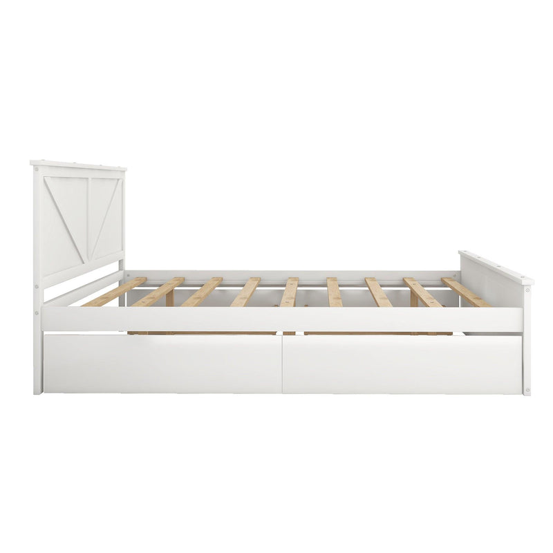 King Size Wooden Platform Bed with Four Storage Drawers and Support Legs, White - Supfirm