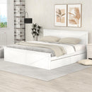 King Size Wooden Platform Bed with Four Storage Drawers and Support Legs, White - Supfirm