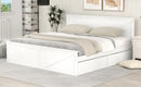 King Size Wooden Platform Bed with Four Storage Drawers and Support Legs, White - Supfirm