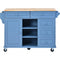 Kitchen cart with Rubber wood desktop rolling mobile kitchen island with storage and 5 draws 53 Inch length (Blue) - Supfirm