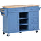 Kitchen cart with Rubber wood desktop rolling mobile kitchen island with storage and 5 draws 53 Inch length (Blue) - Supfirm