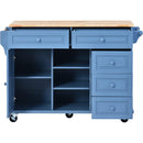 Kitchen cart with Rubber wood desktop rolling mobile kitchen island with storage and 5 draws 53 Inch length (Blue) - Supfirm