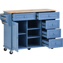 Kitchen cart with Rubber wood desktop rolling mobile kitchen island with storage and 5 draws 53 Inch length (Blue) - Supfirm