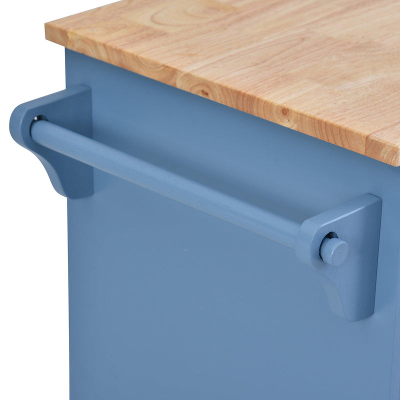 Kitchen cart with Rubber wood desktop rolling mobile kitchen island with storage and 5 draws 53 Inch length (Blue) - Supfirm