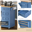 Kitchen cart with Rubber wood desktop rolling mobile kitchen island with storage and 5 draws 53 Inch length (Blue) - Supfirm