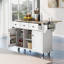 Kitchen Cart with Rubber wood Drop-Leaf Countertop ,Cabinet door internal storage racks,Kitchen Island on 5 Wheels with Storage Cabinet and 3 Drawers for Dinning Room,White - Supfirm