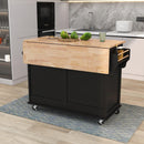 Kitchen Cart with Rubber wood Drop-Leaf Countertop, Concealed sliding barn door adjustable height,Kitchen Island on 4 Wheels with Storage Cabinet and 2 Drawers,L52.2xW30.5xH36.6 inch, Black - Supfirm