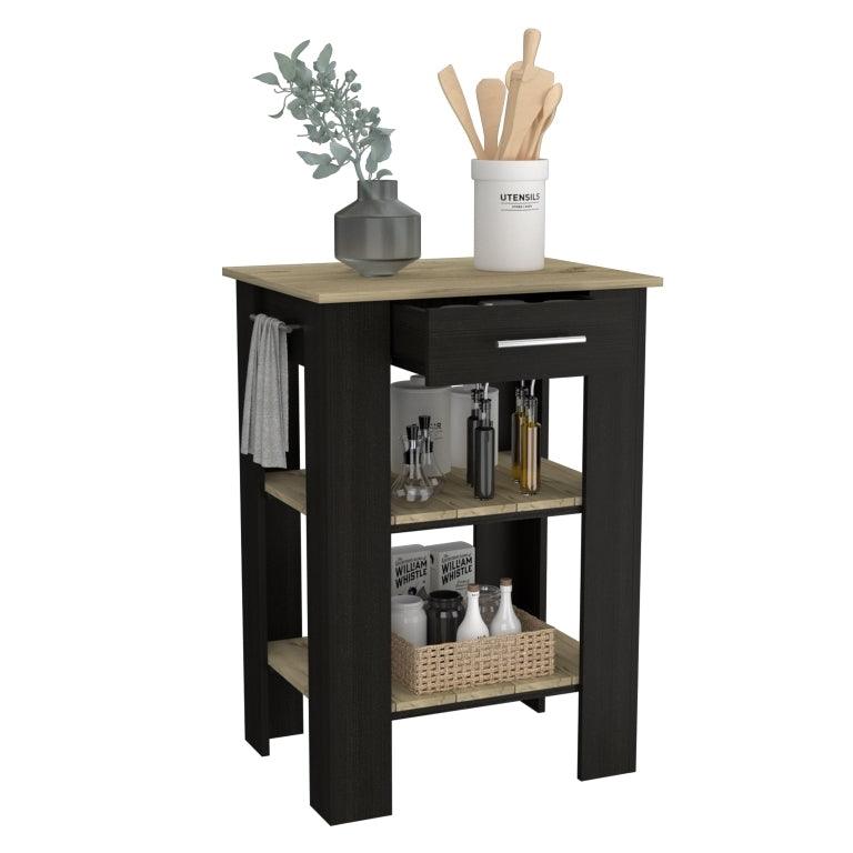 Kitchen Island 23 Inches Dozza with Single Drawer and Two-Tier Shelves, Black Wengue / Light Oak Finish - Supfirm