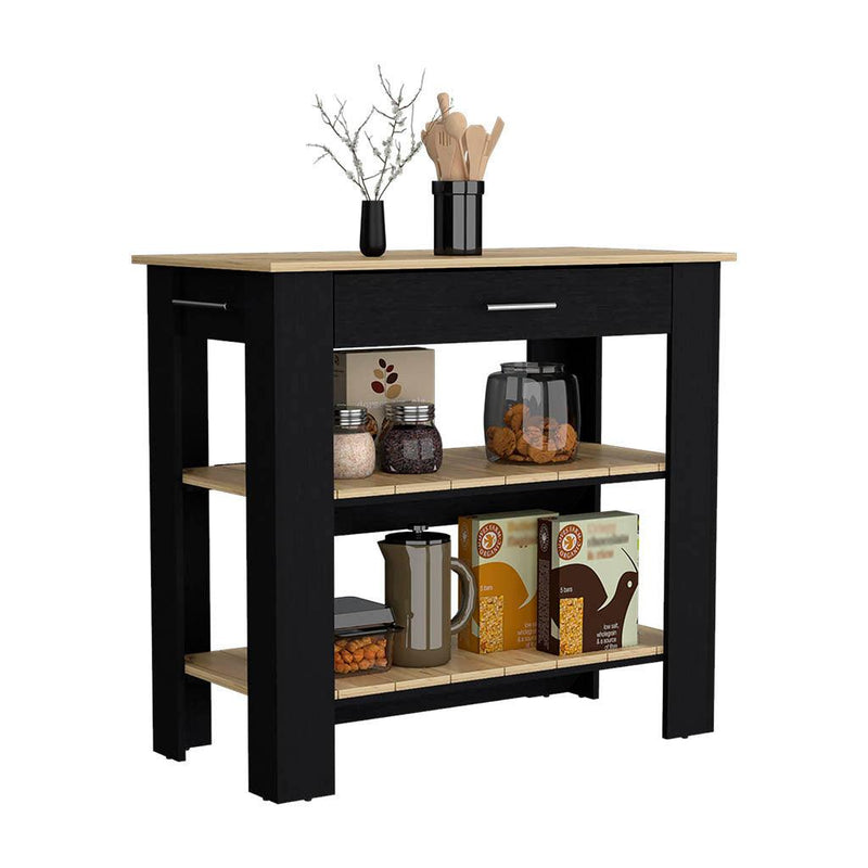 Kitchen Island 40 Inches Dozza, Two Shelves, Black Wengue / Light Oak Finish - Supfirm