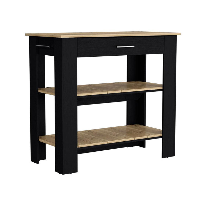 Kitchen Island 40 Inches Dozza, Two Shelves, Black Wengue / Light Oak Finish - Supfirm