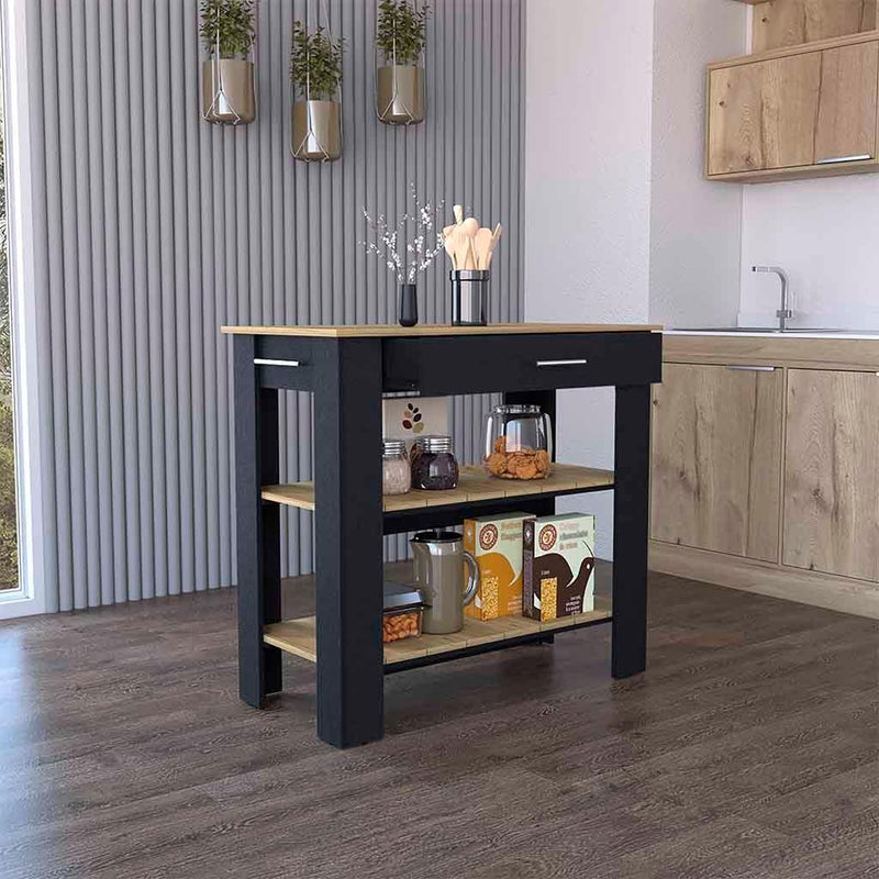 Kitchen Island 40 Inches Dozza, Two Shelves, Black Wengue / Light Oak Finish - Supfirm