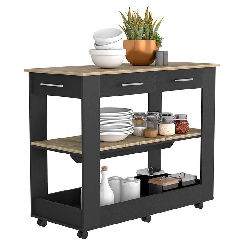 Kitchen Island 46 Inches Dozza, Two Drawers, Black Wengue / Light Oak Finish - Supfirm