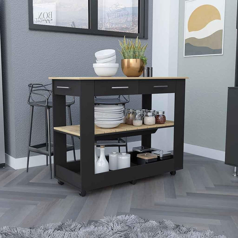 Kitchen Island 46 Inches Dozza, Two Drawers, Black Wengue / Light Oak Finish - Supfirm