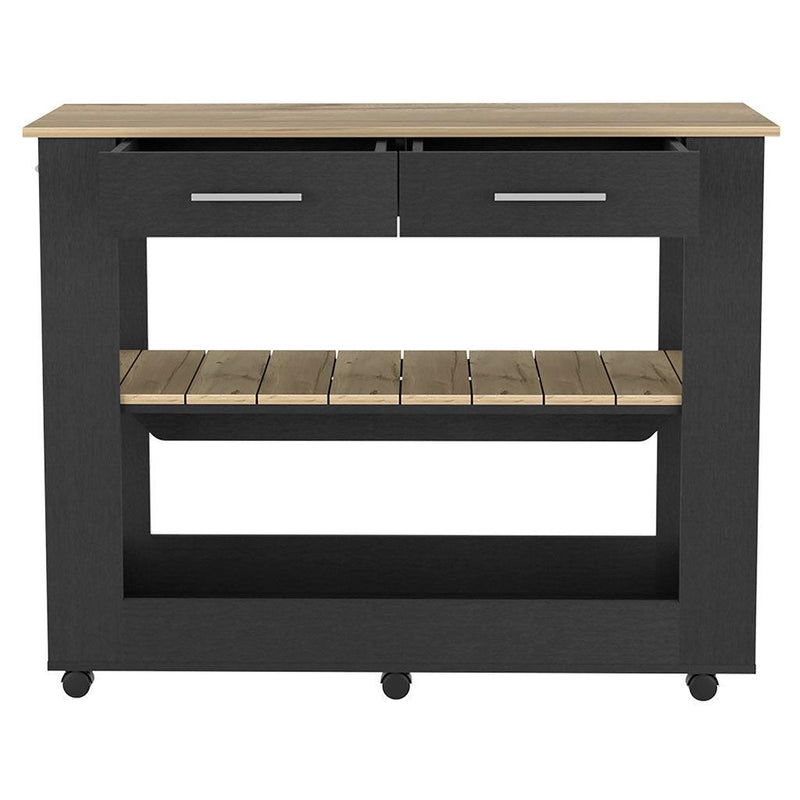 Kitchen Island 46 Inches Dozza, Two Drawers, Black Wengue / Light Oak Finish - Supfirm