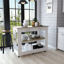 Kitchen Island 46 Inches Dozza, Two Drawers, White / Light Oak Finish - Supfirm