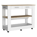 Kitchen Island 46 Inches Dozza, Two Drawers, White / Light Oak Finish - Supfirm