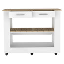 Kitchen Island 46 Inches Dozza, Two Drawers, White / Light Oak Finish - Supfirm