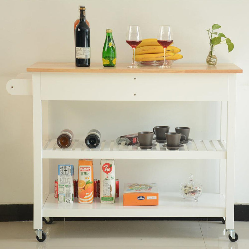 Kitchen Island & Kitchen Cart, Rubber Wood Top, Mobile Kitchen Island with Two Lockable Wheels, Simple Design for Easy Storing and Fetching, Two Drawers Give Unique Storage for Special Utensil. - Supfirm