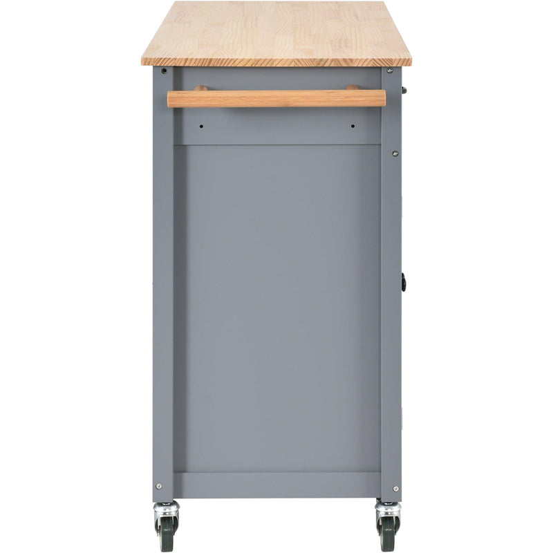 Kitchen Island Cart with Solid Wood Top and Locking Wheels,54.3 Inch Width,4 Door Cabinet and Two Drawers,Spice Rack, Towel Rack (Grey Blue) - Supfirm