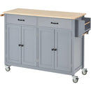 Kitchen Island Cart with Solid Wood Top and Locking Wheels,54.3 Inch Width,4 Door Cabinet and Two Drawers,Spice Rack, Towel Rack (Grey Blue) - Supfirm