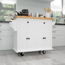 Kitchen Island Cart with Two Storage Cabinets and Two Locking Wheels,43.31 Inch Width,4 Door Cabinet and Two Drawers,Spice Rack, Towel Rack(White) - Supfirm