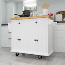 Kitchen Island Cart with Two Storage Cabinets and Two Locking Wheels,43.31 Inch Width,4 Door Cabinet and Two Drawers,Spice Rack, Towel Rack(White) - Supfirm