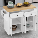 Kitchen Island Cart with Two Storage Cabinets and Two Locking Wheels,43.31 Inch Width,4 Door Cabinet and Two Drawers,Spice Rack, Towel Rack(White) - Supfirm