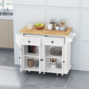 Kitchen Island Cart with Two Storage Cabinets and Two Locking Wheels,43.31 Inch Width,4 Door Cabinet and Two Drawers,Spice Rack, Towel Rack(White) - Supfirm